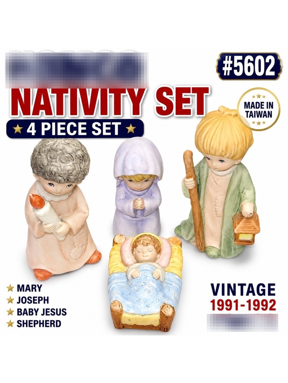 Vintage HOMCO 5602 Nativity Set 4 Pc Mary Joseph Baby Jesus Shepherd Taiwan Chri